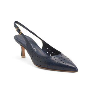 BEAUTIISOLES Navy Made In Italy Leather Flynn Perforated Slingback Heels